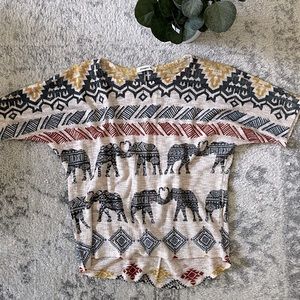 Ginger G Boho Elephant Print Short Sleeve Knit Top